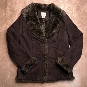 St. John's Bay Brown Faux Fur Suede Leather Penny Lane Coat Brown Retro Y2K Boho
